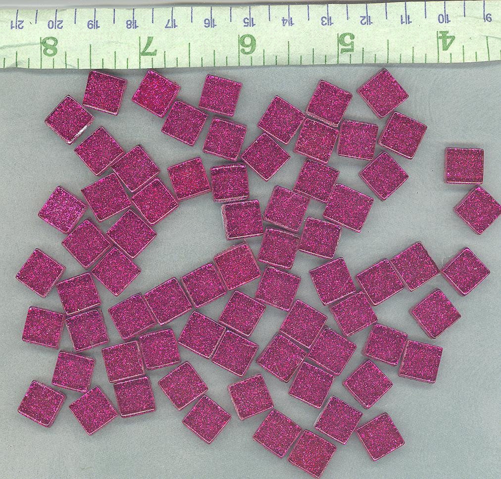 Dark Pink Glitter Tiles - 1 cm - 100g - Over 100 Mosaic Glass Tiles - Fuchsia