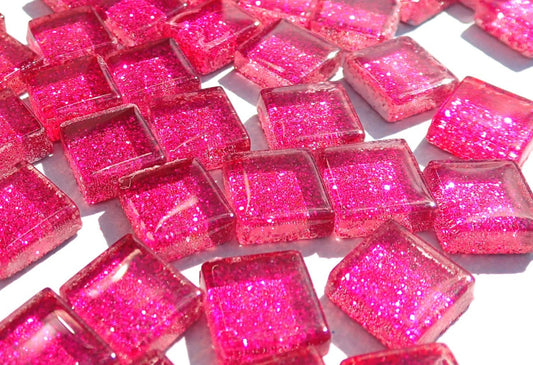 Dark Pink Glitter Tiles - 1 cm - 100g - Over 100 Mosaic Glass Tiles - Fuchsia