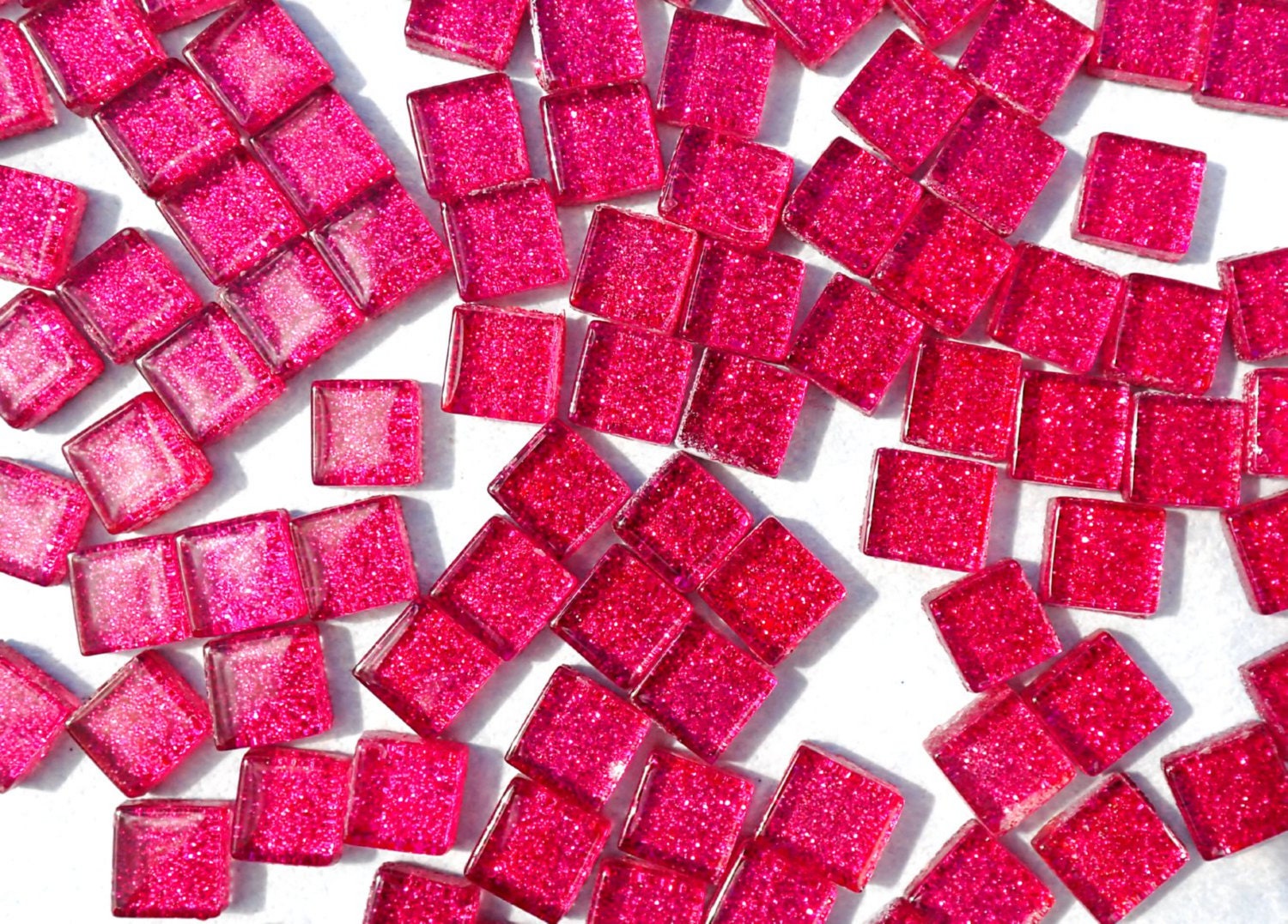 Dark Pink Glitter Tiles - 1 cm - 100g - Over 100 Mosaic Glass Tiles - Fuchsia