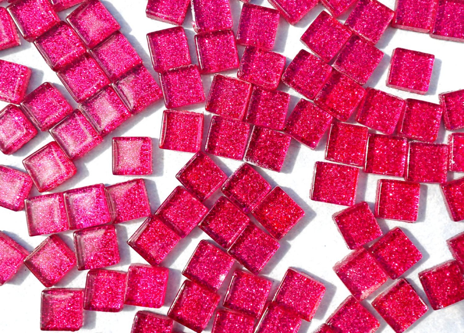 Dark Pink Glitter Tiles - 1 cm - 100g - Over 100 Mosaic Glass Tiles - Fuchsia