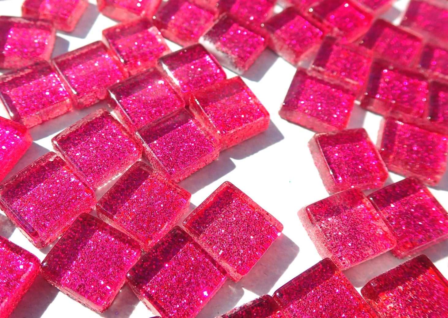 Dark Pink Glitter Tiles - 1 cm - 100g - Over 100 Mosaic Glass Tiles - Fuchsia