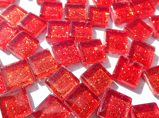 Red Glitter Tiles - 1 cm - 100g - Over 100 Metallic Glass Tiles - Candy Apple Red