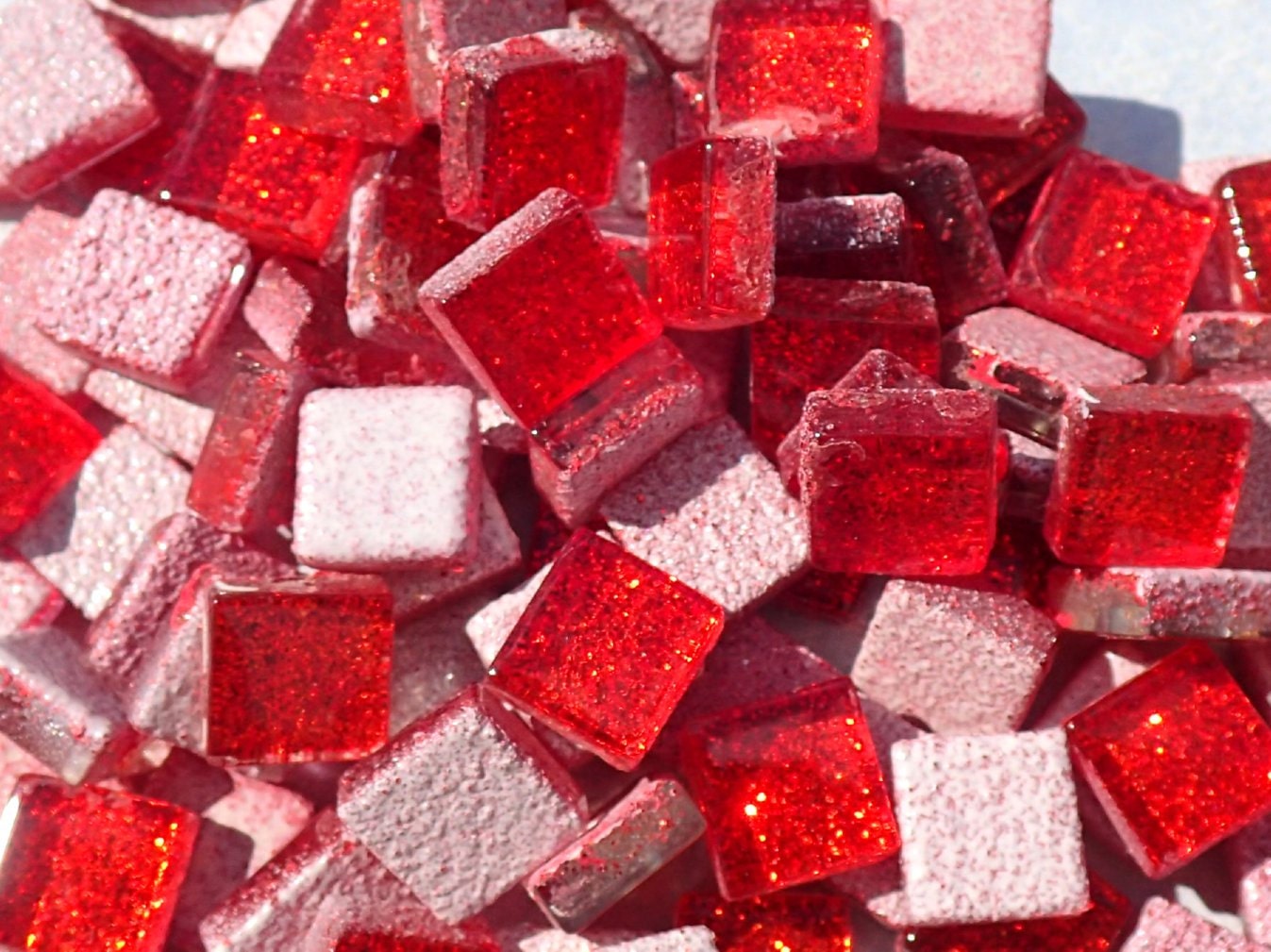 Red Glitter Tiles - 1 cm - 100g - Over 100 Metallic Glass Tiles - Candy Apple Red
