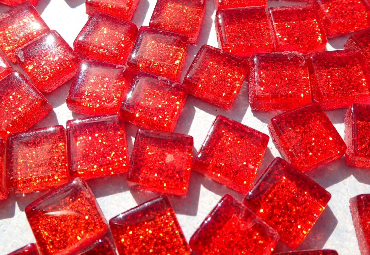 Red Glitter Tiles - 1 cm - 100g - Over 100 Metallic Glass Tiles - Candy Apple Red