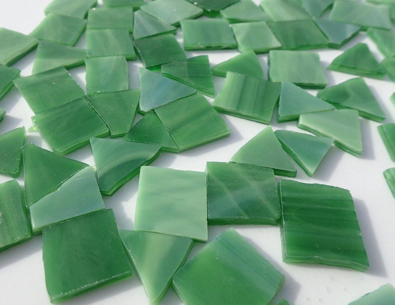 Stained Glass Mosaic Tiles in Fern Green - 1/2 Pound - Tumbled Glass in Shades of Pickle Green