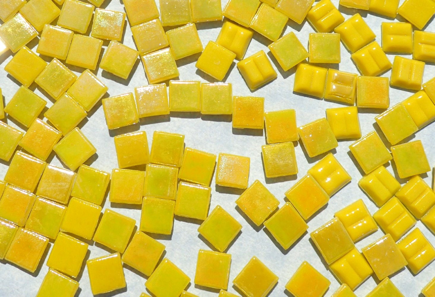 Lemon Yellow Iridescent Venetian Glass Tiles - 1 cm - Approx 3/8 inch - Mosaic Tiles - 100 grams
