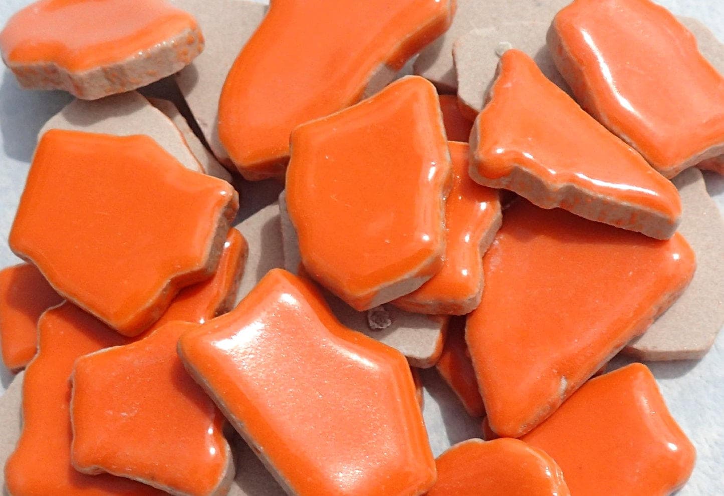Orange Mosaic Ceramic Tiles - Random Shapes - Half Pound - Assorted Sizes Jigsaw Pieces