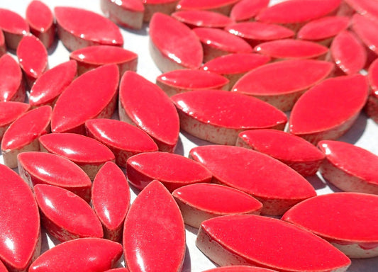 Bright Red Petals Mosaic Tiles - 50g Ceramic Leaves in 2 Sizes