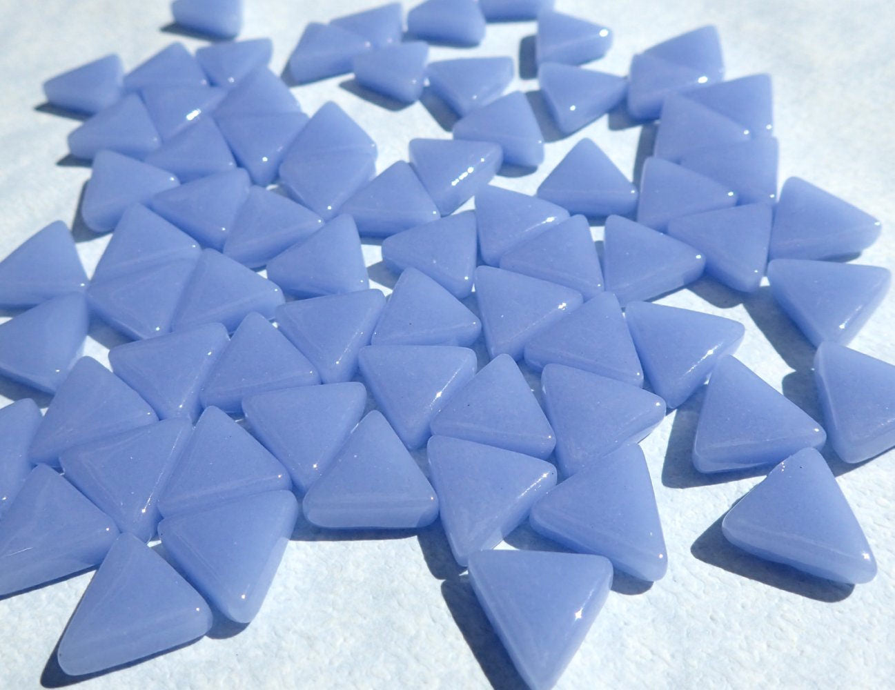 Small Pale Blue Triangle Glass Mosaic Tiles - 10mm - Opaque Glass Solid Color - 50g of Triangles - Approx 70 Tiles