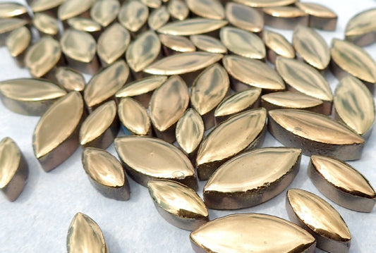 Gold Petals Mosaic Tiles - 50g Ceramic Leaves in Mix of 2 Sizes 1/2" and 3/4" - Metallic Tiles