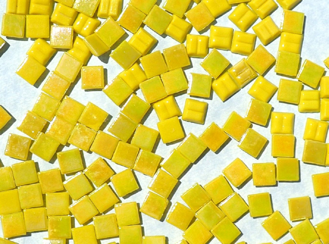Lemon Yellow Iridescent Venetian Glass Tiles - 1 cm - Approx 3/8 inch - Mosaic Tiles - 100 grams