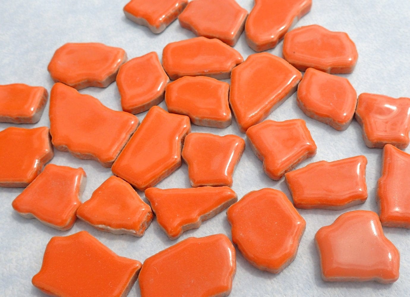 Orange Mosaic Ceramic Tiles - Random Shapes - Half Pound - Assorted Sizes Jigsaw Pieces