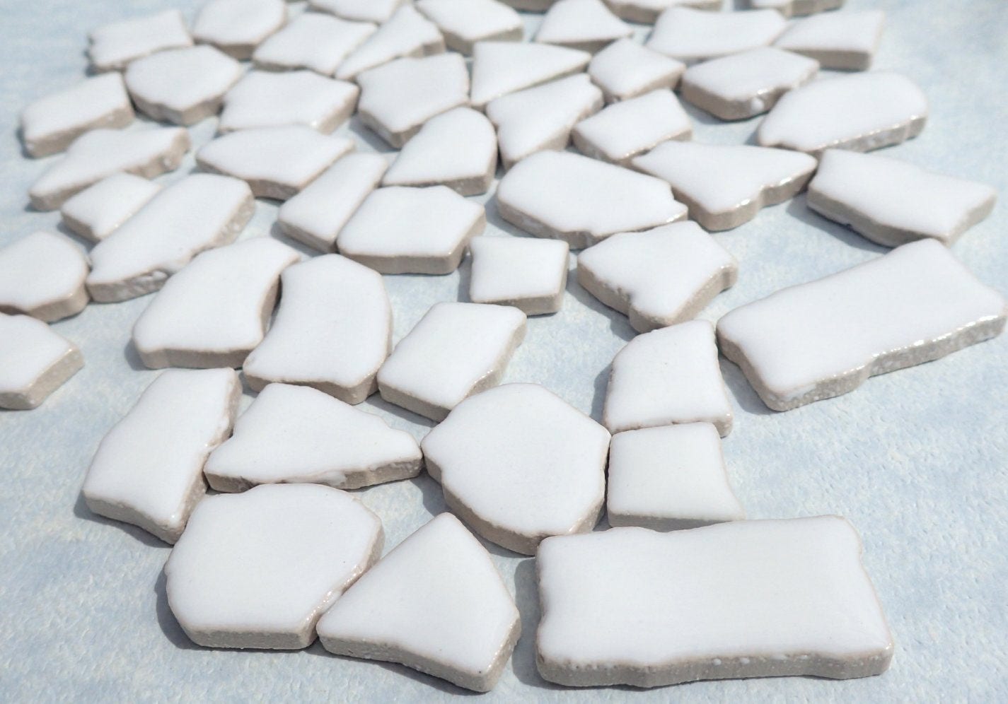 White Mosaic Ceramic Tiles - Random Shapes - Half Pound - Assorted Sizes Jigsaw Puzzle Type Pieces