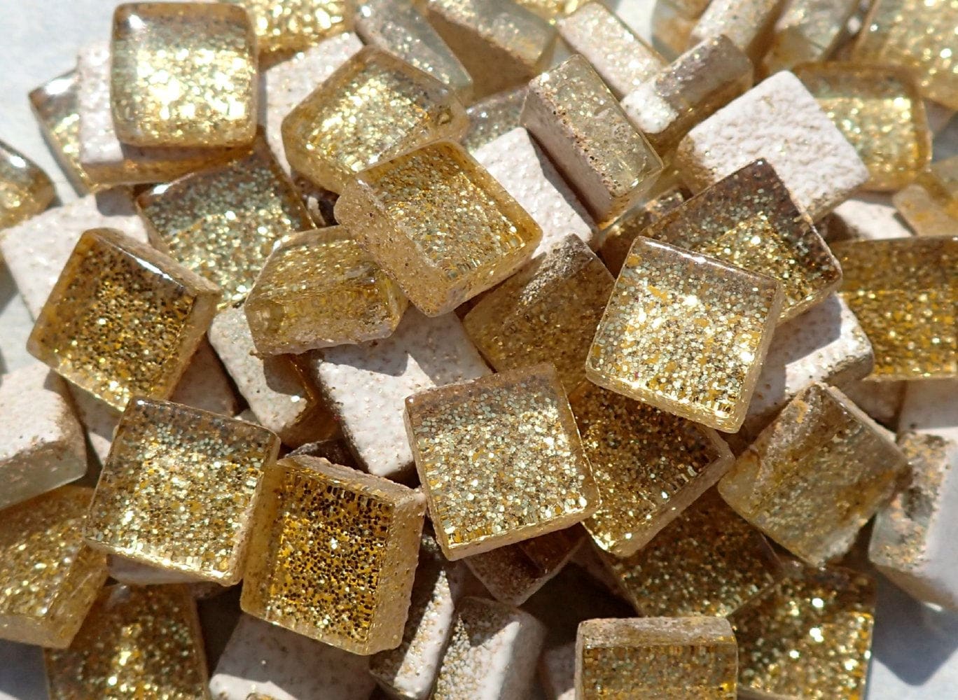 Gold Glitter Tiles - 1 cm - 100g Metallic - Over 100 Mosaic Glass Tiles