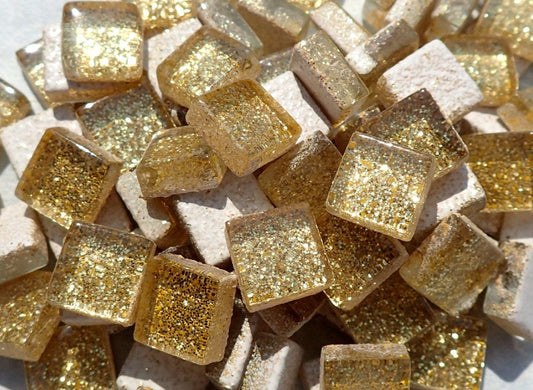Gold Glitter Tiles - 1 cm - 100g Metallic - Over 100 Mosaic Glass Tiles