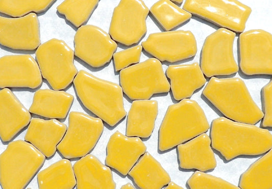 Yellow Mosaic Ceramic Tiles - Random Shapes - Half Pound - Assorted Sizes Jigsaw Puzzle Shaped Pieces