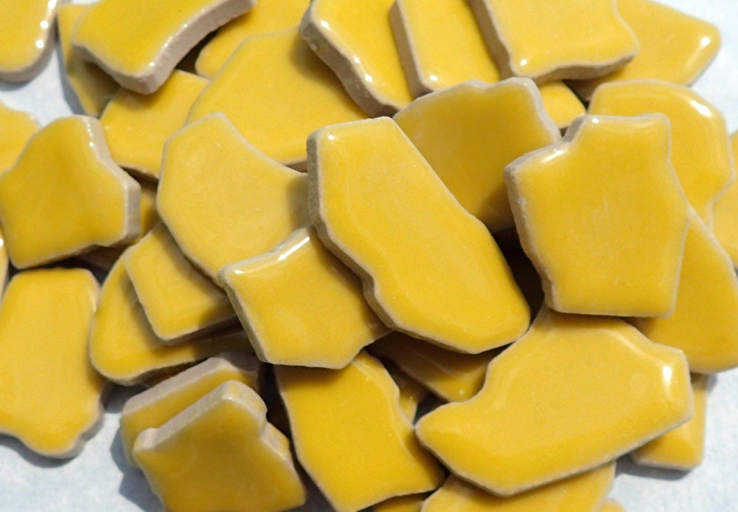 Yellow Mosaic Ceramic Tiles - Random Shapes - Half Pound - Assorted Sizes Jigsaw Puzzle Shaped Pieces