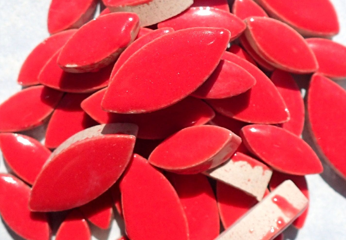 Bright Red Petals Mosaic Tiles - 50g Ceramic Leaves in 2 Sizes