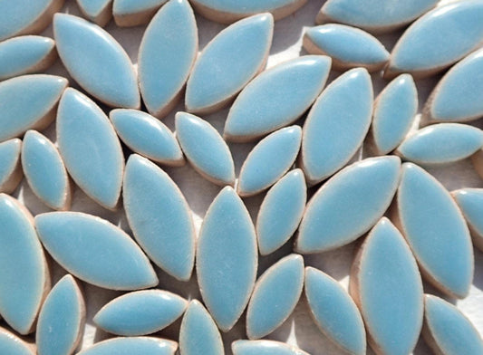 Light Blue Petals Mosaic Tiles - 50g Ceramic Leaves in Mix of 2 Sizes 1/2" and 3/4" in Azure
