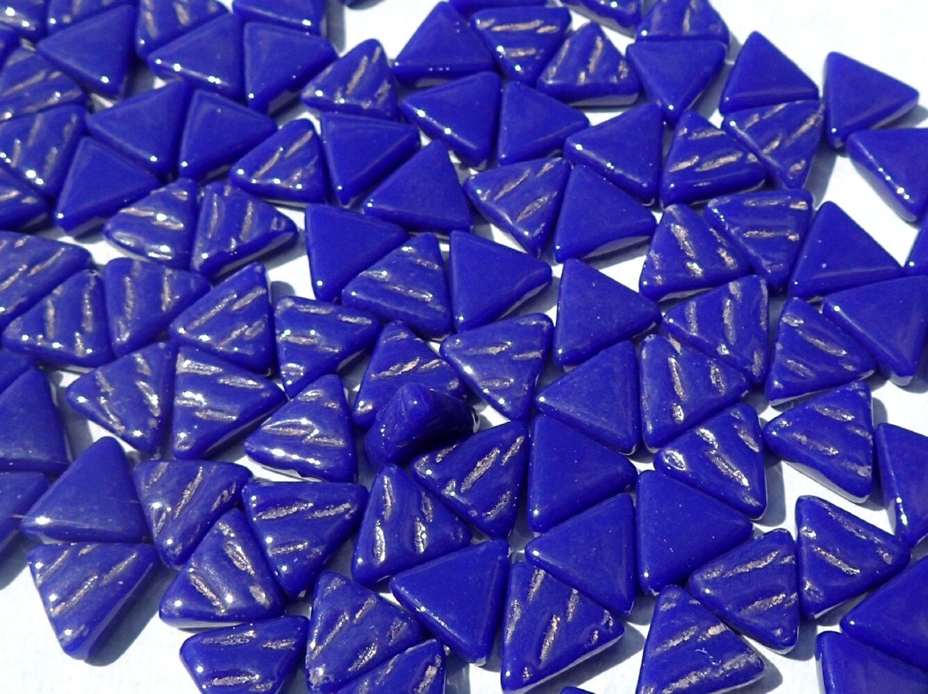 Small Blue Triangle Glass Mosaic Tiles - 10mm - Opaque Glass Solid Color - 50g of Triangles in Royal Blue