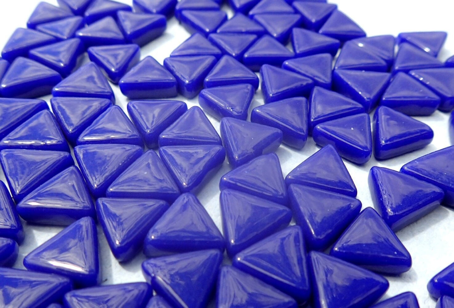 Small Blue Triangle Glass Mosaic Tiles - 10mm - Opaque Glass Solid Color - 50g of Triangles in Royal Blue