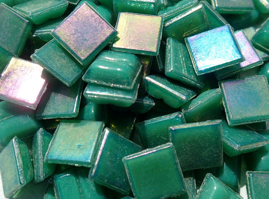 Rainforest Green Iridescent Venetian Glass Tiles - 1 cm - 100 grams - Approx 150 Tiles