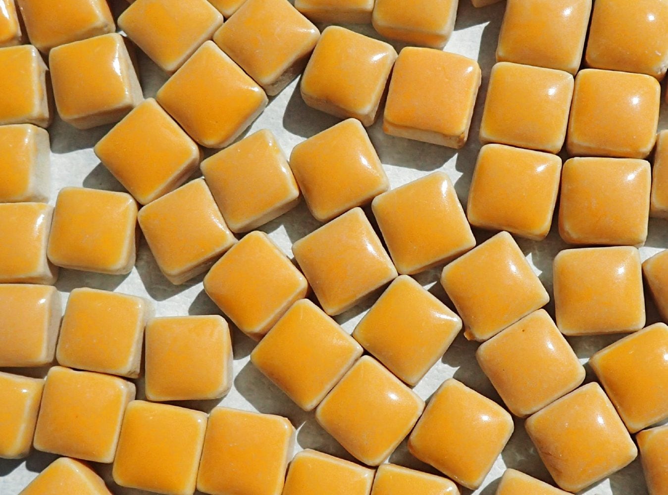 Orange Small Square Mosaic Tiles 1 cm Ceramic - Half Pound in Orange Creamsicle