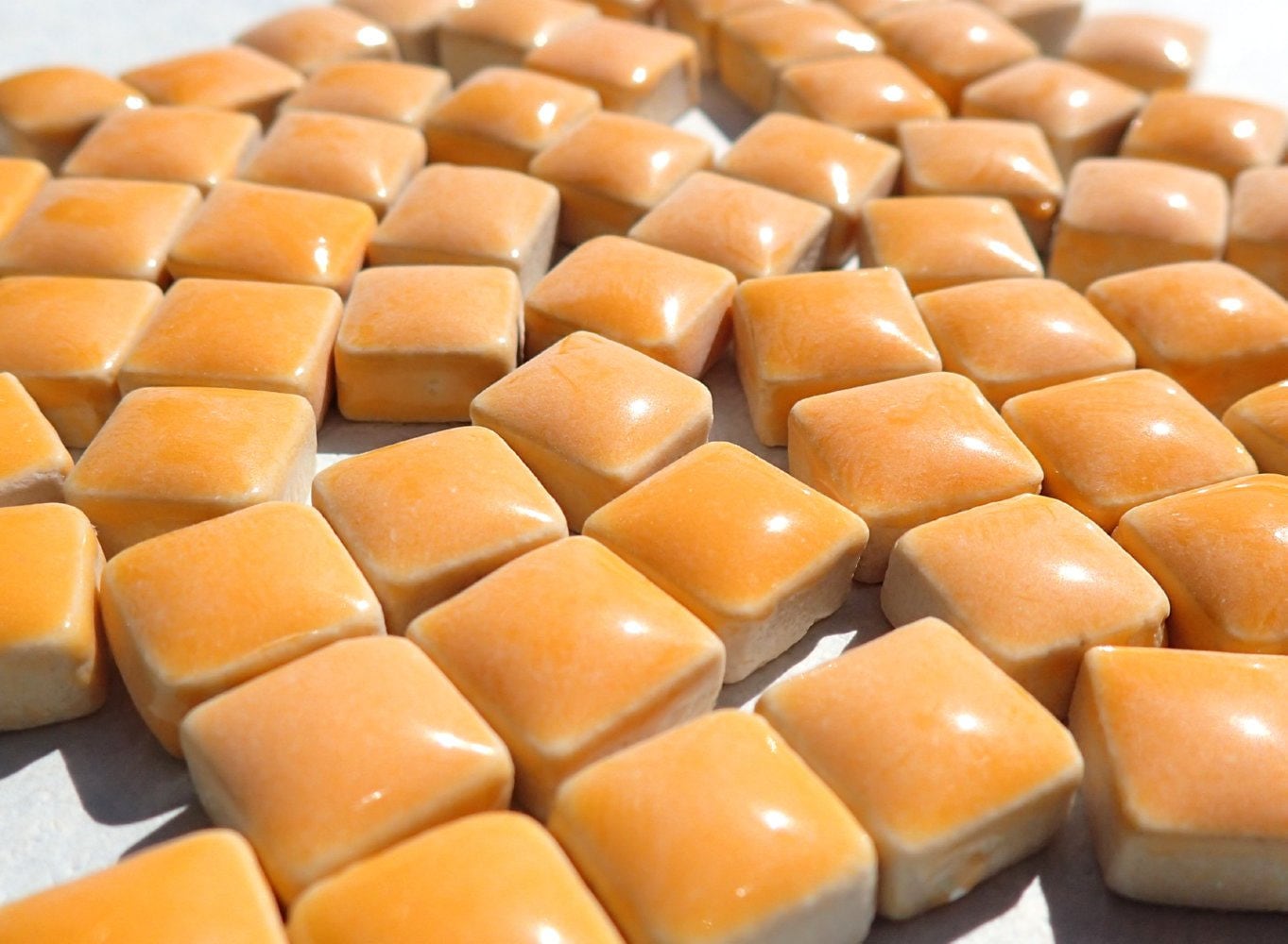 Orange Small Square Mosaic Tiles 1 cm Ceramic - Half Pound in Orange Creamsicle