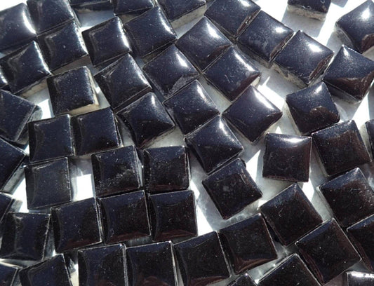 Black Square Mosaic Tiles - 1 cm Ceramic - Half Pound in Ebony - Over 200 Tiles