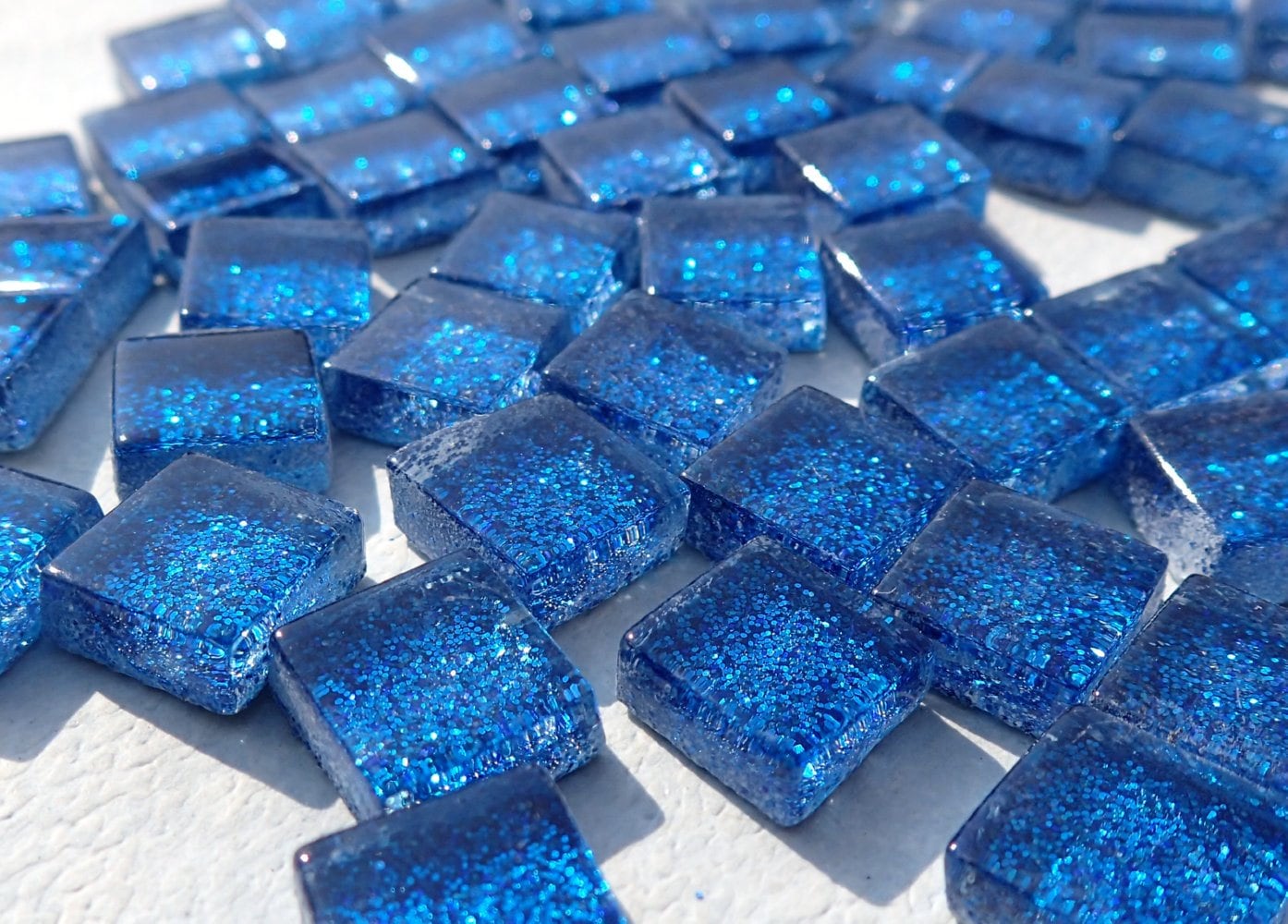 Blue Tiny Glitter Tiles - 1 cm - 100 Metallic Tiny Glass Tiles in Medium Blue