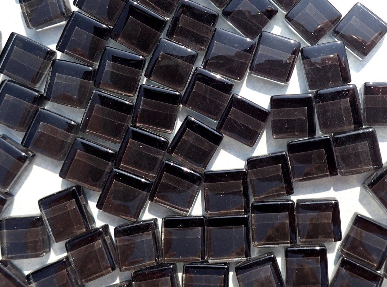 Dark Gray Glass Tiles - 1 cm - 100g - Over 100 Almost Black Crystal Mosaic Squares