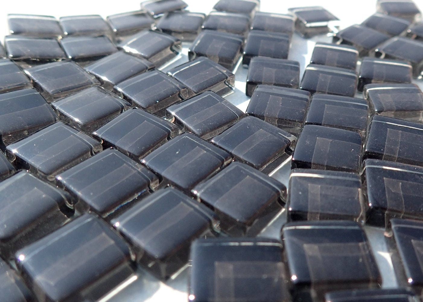 Dark Gray Glass Tiles - 1 cm - 100g - Over 100 Almost Black Crystal Mosaic Squares