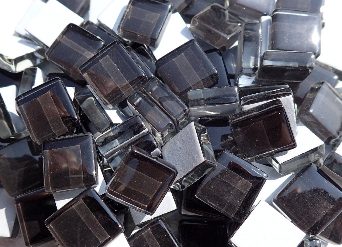 Dark Gray Glass Tiles - 1 cm - 100g - Over 100 Almost Black Crystal Mosaic Squares