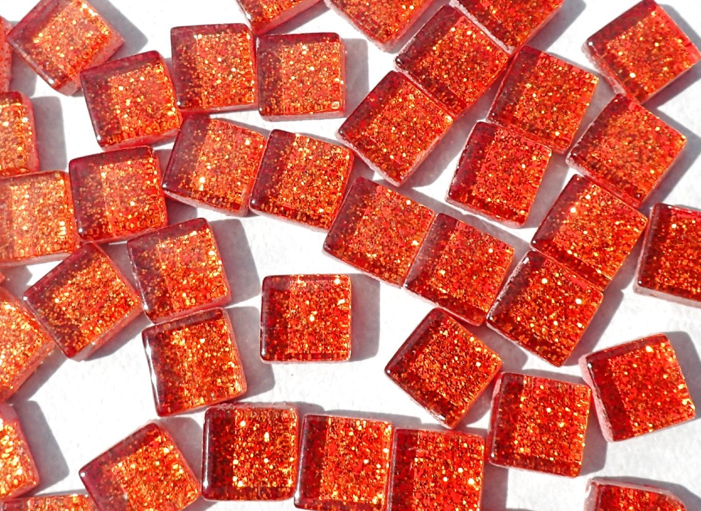 Orange Tiny Glitter Tiles - 1 cm Squares - 100g - Over 100 Metallic Tiny Glass Tiles in Roasted Orange