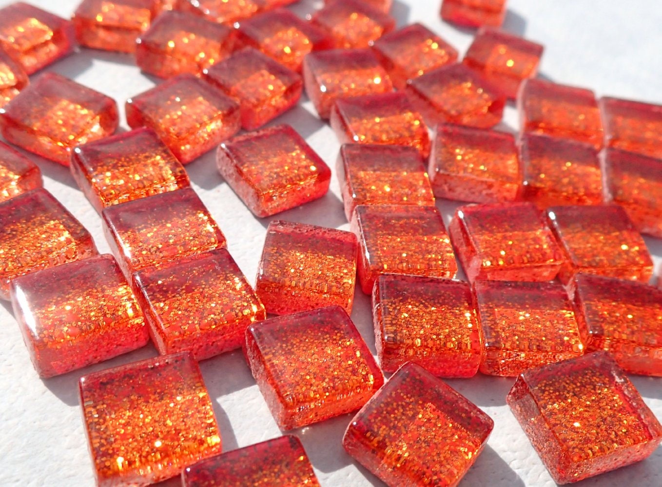 Orange Tiny Glitter Tiles - 1 cm Squares - 100g - Over 100 Metallic Tiny Glass Tiles in Roasted Orange