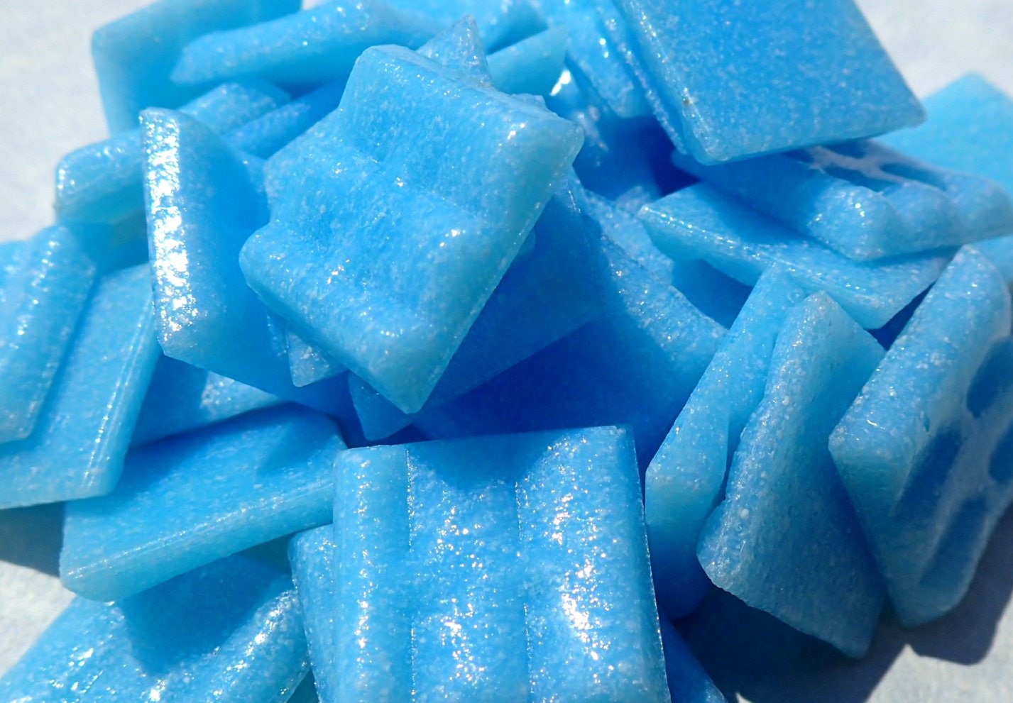 Light Blue Glass Mosaic Tiles Squares - 20mm - Half Pound of Sky Blue Vitreous Glass Tiles for Craft Projects - Approx 75 Tiles