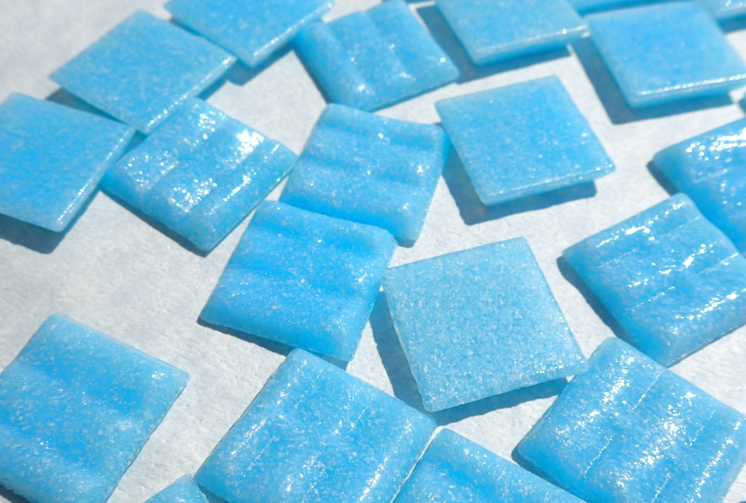 Light Blue Glass Mosaic Tiles Squares - 20mm - Half Pound of Sky Blue Vitreous Glass Tiles for Craft Projects - Approx 75 Tiles