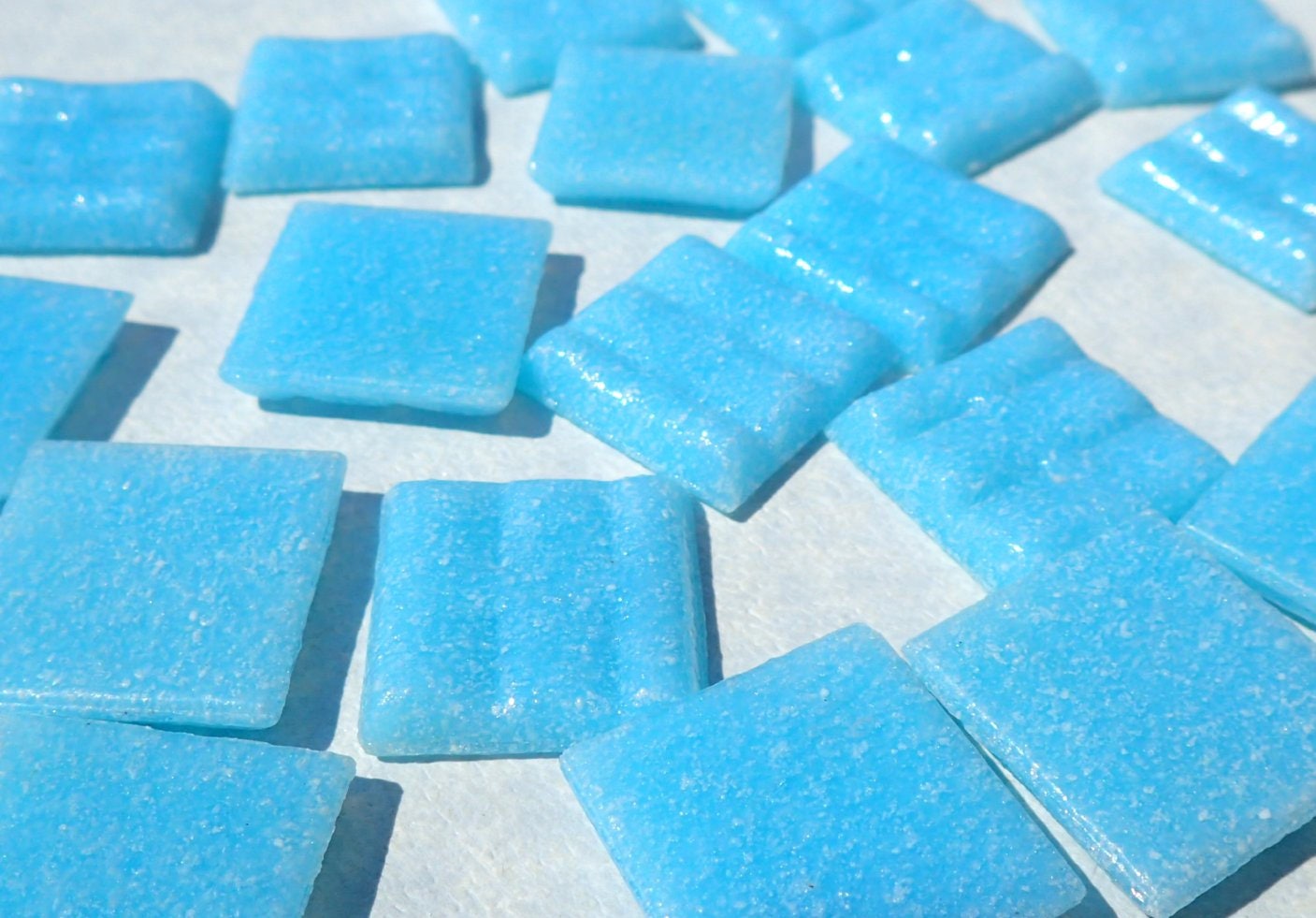 Light Blue Glass Mosaic Tiles Squares - 20mm - Half Pound of Sky Blue Vitreous Glass Tiles for Craft Projects - Approx 75 Tiles