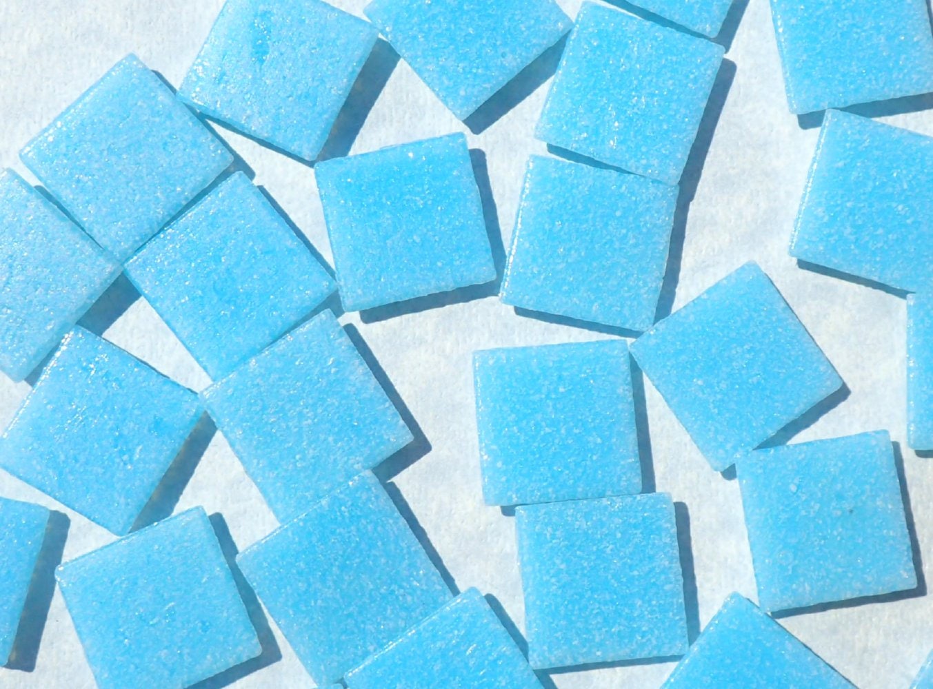 Light Blue Glass Mosaic Tiles Squares - 20mm - Half Pound of Sky Blue Vitreous Glass Tiles for Craft Projects - Approx 75 Tiles