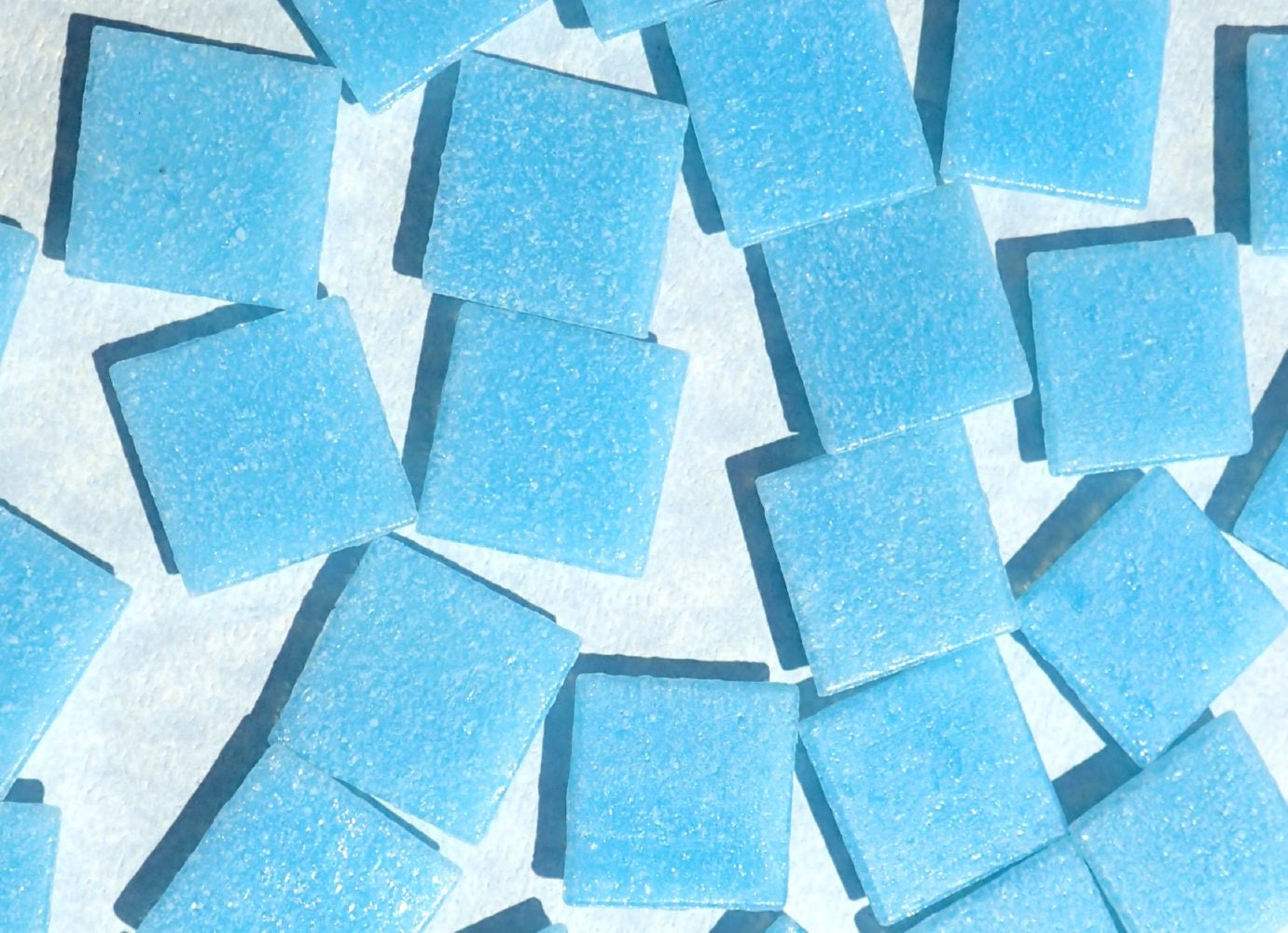 Light Blue Glass Mosaic Tiles Squares - 20mm - Half Pound of Sky Blue Vitreous Glass Tiles for Craft Projects - Approx 75 Tiles