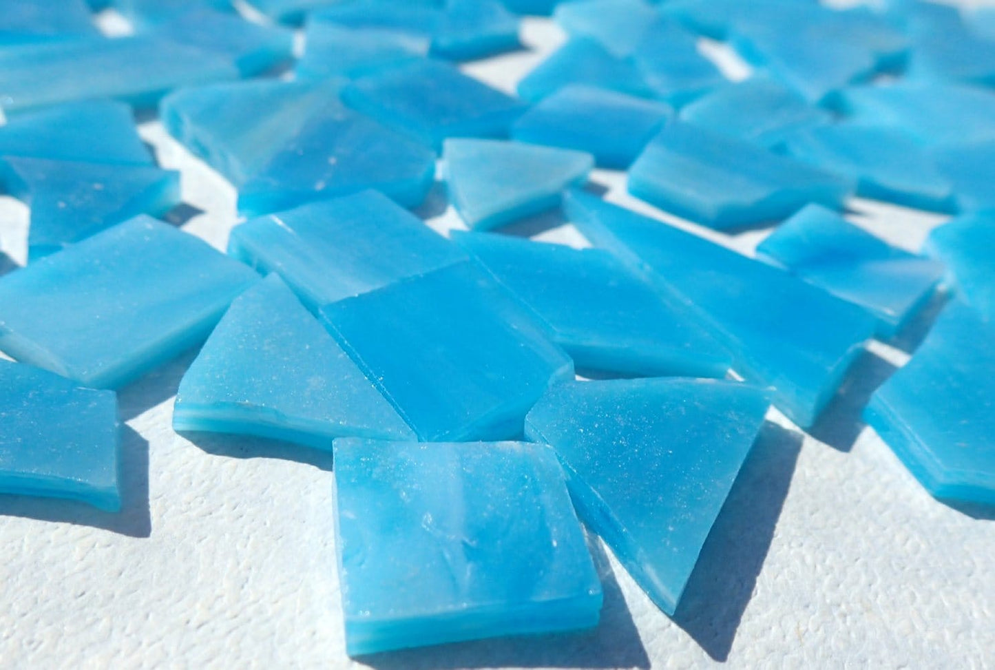 Stained Glass Mosaic Tiles in Caribbean Blue - 1/2 Pound - Tropical Blue Glass Tiles