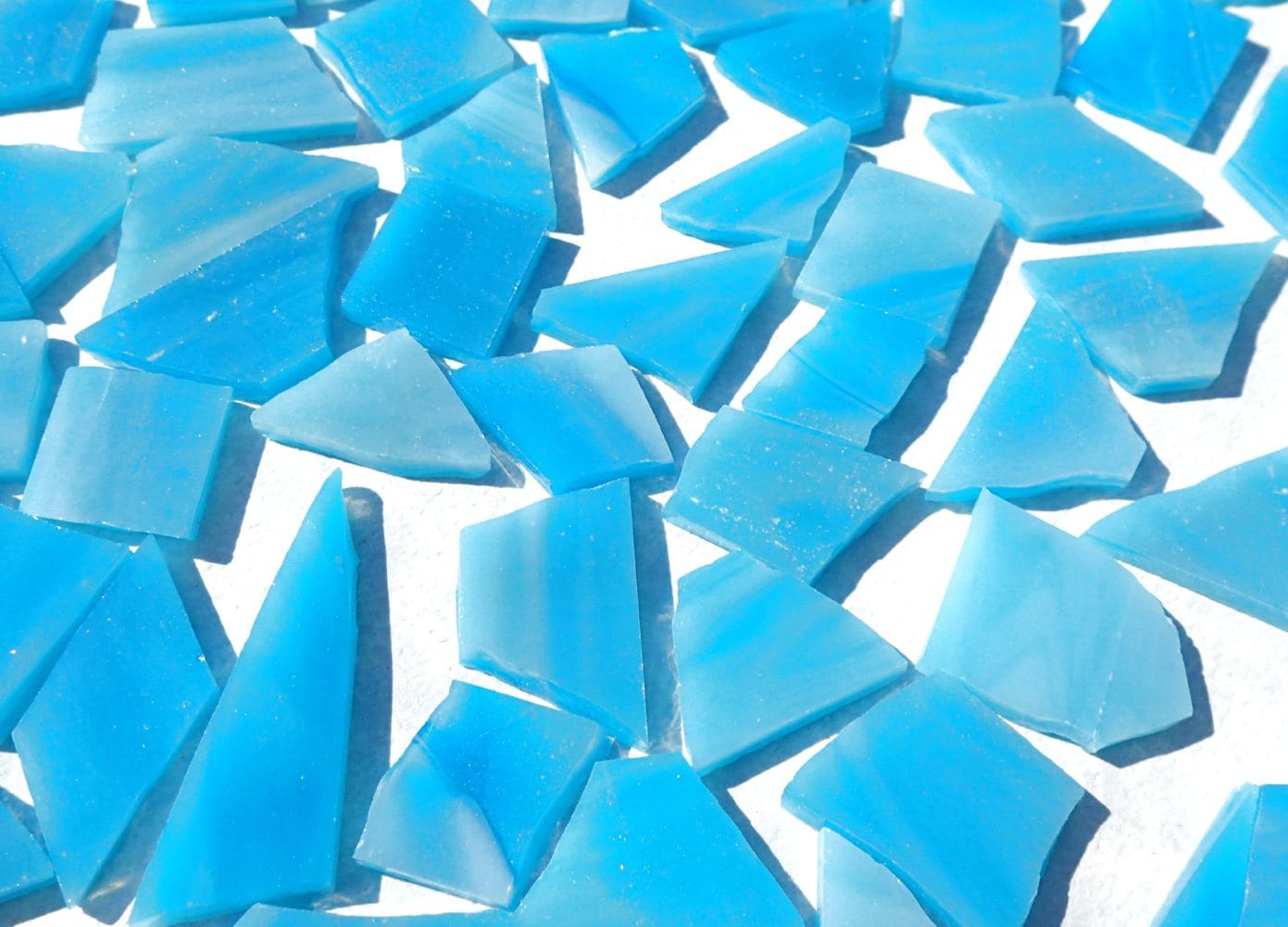 Stained Glass Mosaic Tiles in Caribbean Blue - 1/2 Pound - Tropical Blue Glass Tiles