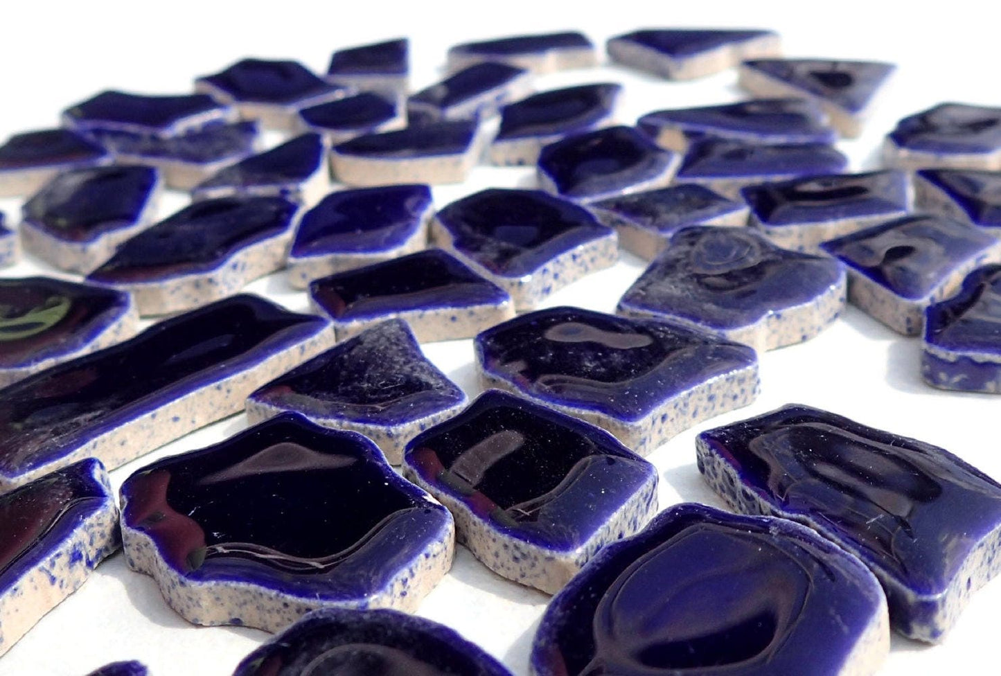 Dark Blue Mosaic Ceramic Tiles - Jigsaw Puzzle Shaped Pieces - Half Pound - Assorted Sizes Random Shapes - Indigo