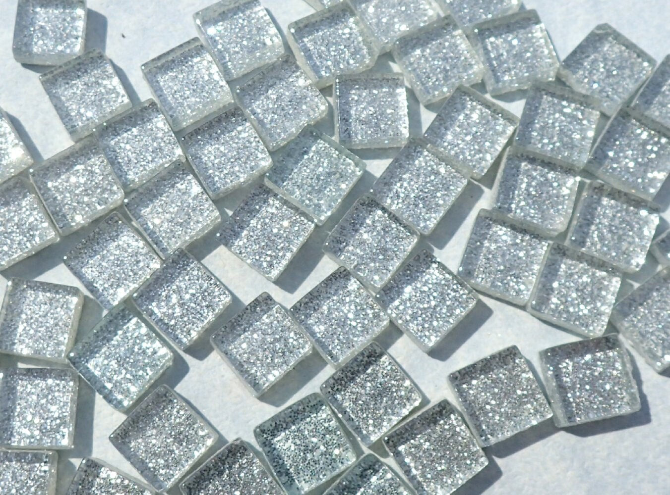 Silver Glitter Tiles - 1 cm - 100g - Over 100 Metallic Glass Tiles - Shiny Silver