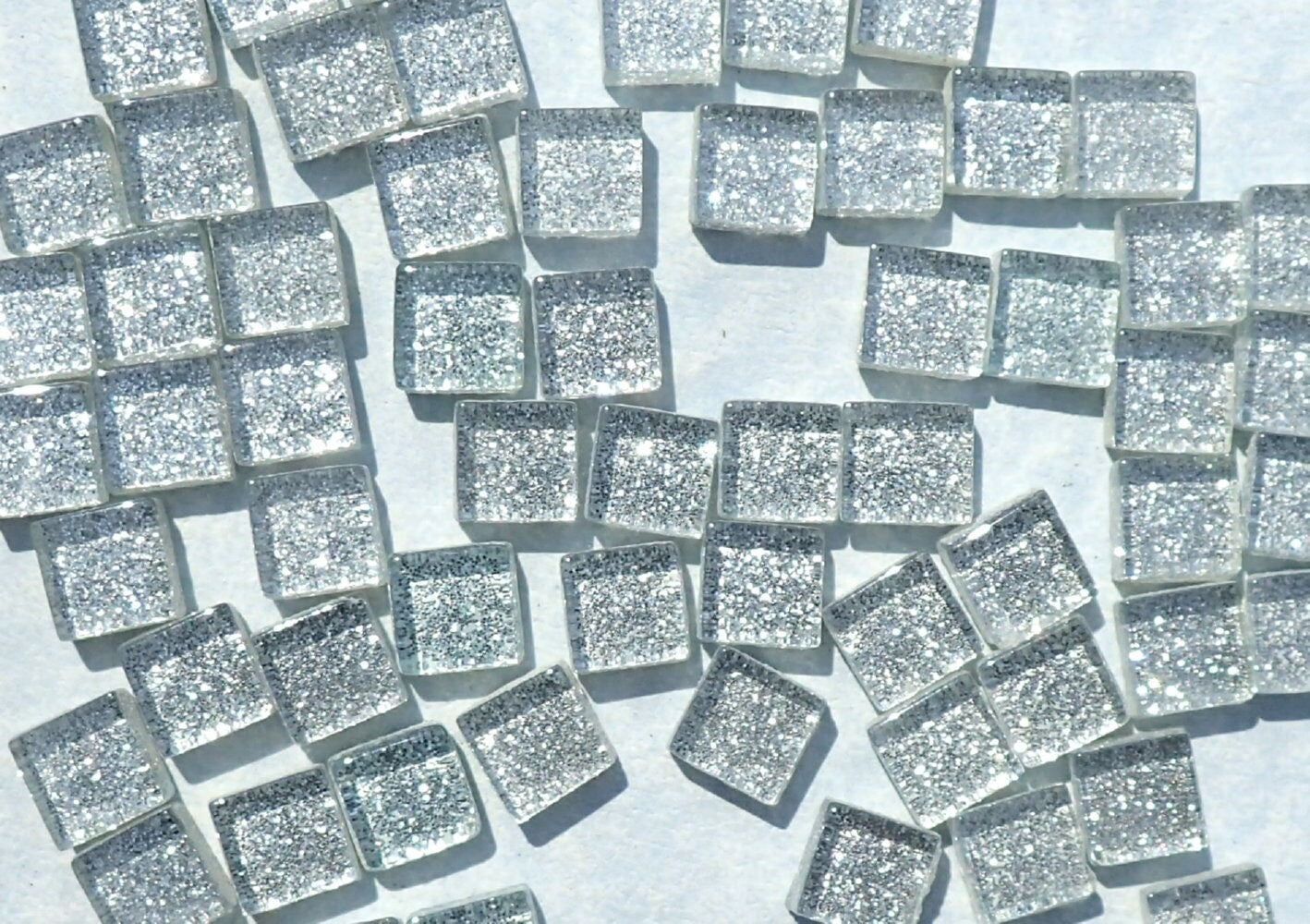 Silver Glitter Tiles - 1 cm - 100g - Over 100 Metallic Glass Tiles - Shiny Silver