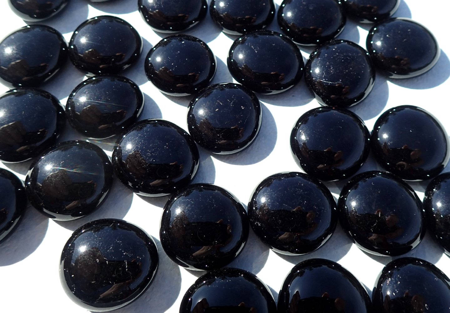 Black Glass Gems Mosaic Tiles - Set of 25 Shiny Ebony Vase Fillers Wedding Decor - 17-19 mm