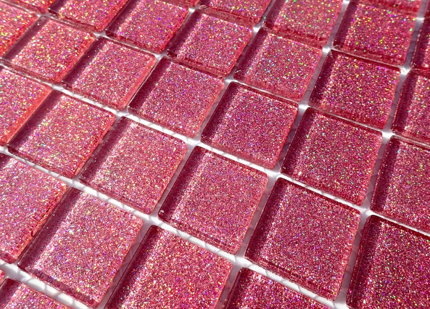 Salmon Pink Glitter Tiles - 1 inch Mosaic Tiles - 25 Metallic Glass Tiles - Medium Pink