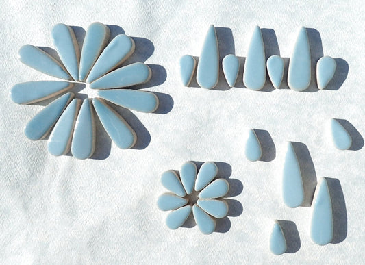 Light Blue Teardrop Mosaic Tiles - 50g Ceramic Petals in Mix of 2 Sizes 1/2" and 3/5" in Azure