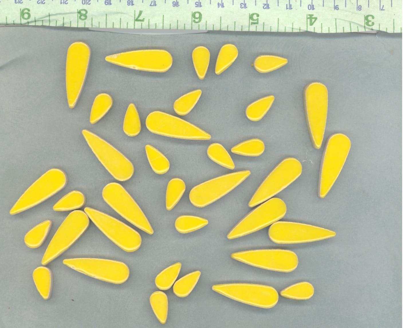 Lemon Yellow Teardrop Mosaic Tiles - 50g Ceramic Drops in Mix of 2 Sizes 1/2" and 3/5"