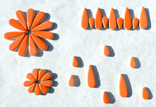 Orange Teardrop Mosaic Tiles - 50g Ceramic Petals in Mix of 2 Sizes 1/2" and 3/5"
